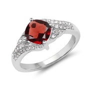 Bids.com 1.67 Carat Genuine Garnet and White Topaz .925 Sterling Silver Ring Rings White Smoke size 6.00,size 7.00,size 8.00,size 9.00,size 5.00