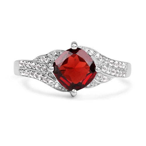 Bids.com 1.67 Carat Genuine Garnet and White Topaz .925 Sterling Silver Ring Rings White Smoke size 6.00,size 7.00,size 8.00,size 9.00,size 5.00