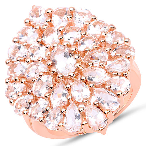 Bids.com 18K Rose Gold Plated 4.55 Carat Genuine Morganite .925 Sterling Silver Ring Rings White Smoke size 6.00,size 7.00,size 8.00,size 5.00,size 9.00