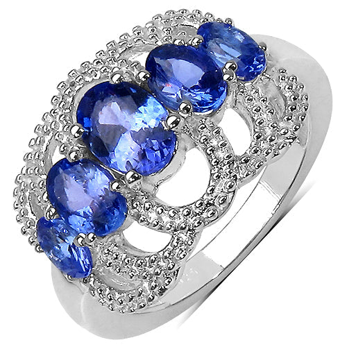 Bids.com 2.13 Carat Genuine Tanzanite .925 Sterling Silver Ring Rings White Smoke size 6.00,size 7.00,size 8.00