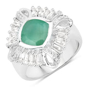 Bids.com "2.57 Carat Genuine Emerald, White Topaz and White Diamond .925 Sterling Silver Ring Rings White Smoke size 6.00,size 7.00,size 8.00,size 5.00,size 9.00