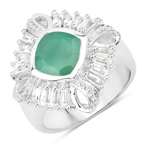 Bids.com "2.57 Carat Genuine Emerald, White Topaz and White Diamond .925 Sterling Silver Ring Rings White Smoke size 6.00,size 7.00,size 8.00,size 5.00,size 9.00