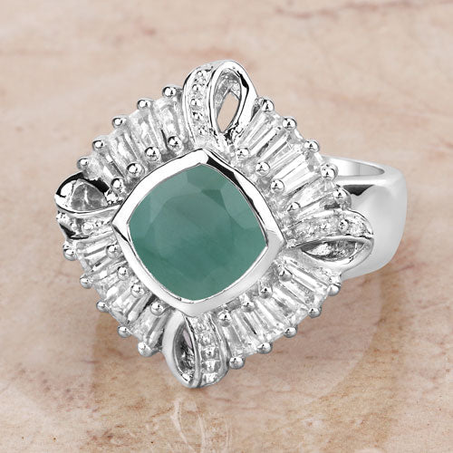 Bids.com "2.57 Carat Genuine Emerald, White Topaz and White Diamond .925 Sterling Silver Ring Rings Gray size 6.00,size 7.00,size 8.00,size 5.00,size 9.00