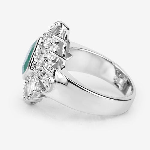 Bids.com "2.57 Carat Genuine Emerald, White Topaz and White Diamond .925 Sterling Silver Ring Rings White Smoke size 6.00,size 7.00,size 8.00,size 5.00,size 9.00