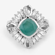 Bids.com "2.57 Carat Genuine Emerald, White Topaz and White Diamond .925 Sterling Silver Ring Rings White Smoke size 6.00,size 7.00,size 8.00,size 5.00,size 9.00