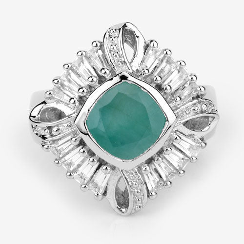 Bids.com "2.57 Carat Genuine Emerald, White Topaz and White Diamond .925 Sterling Silver Ring Rings White Smoke size 6.00,size 7.00,size 8.00,size 5.00,size 9.00