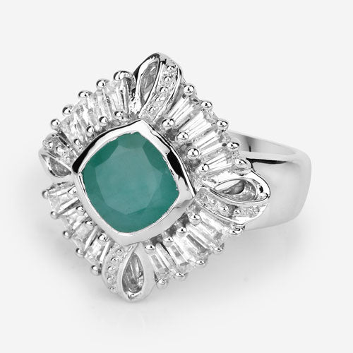 Bids.com "2.57 Carat Genuine Emerald, White Topaz and White Diamond .925 Sterling Silver Ring Rings White Smoke size 6.00,size 7.00,size 8.00,size 5.00,size 9.00