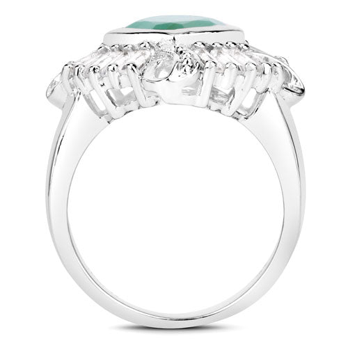 Bids.com "2.57 Carat Genuine Emerald, White Topaz and White Diamond .925 Sterling Silver Ring Rings White Smoke size 6.00,size 7.00,size 8.00,size 5.00,size 9.00