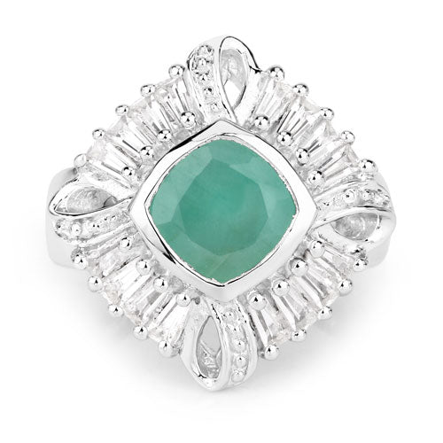 Bids.com "2.57 Carat Genuine Emerald, White Topaz and White Diamond .925 Sterling Silver Ring Rings White Smoke size 6.00,size 7.00,size 8.00,size 5.00,size 9.00