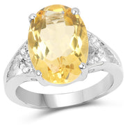 Bids.com 4.55 Carat Genuine Citrine and White Diamond .925 Sterling Silver Ring Rings White Smoke size 7.00,size 8.00,size 9.00,size 6.00,size 5.00