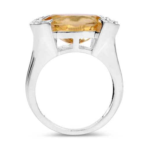 Bids.com 4.55 Carat Genuine Citrine and White Diamond .925 Sterling Silver Ring Rings White Smoke size 6.00,size 7.00,size 8.00,size 9.00,size 5.00