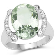 Bids.com 8.12 Carat Genuine Green Amethyst, White Topaz & White Diamond .925 Sterling Silver Ring Rings White Smoke size 8.00,size 6.00,size 7.00,size 9.00,size 5.00,size 10.00