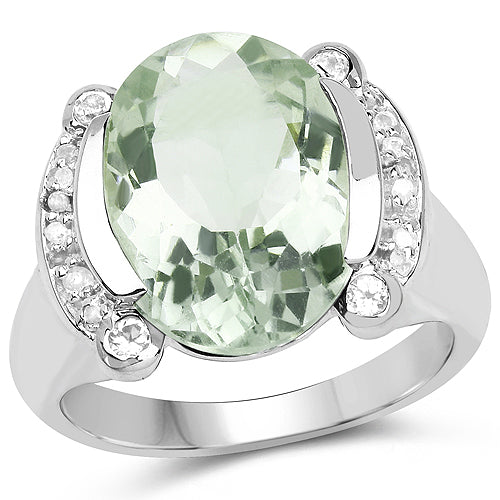 Bids.com 8.12 Carat Genuine Green Amethyst, White Topaz & White Diamond .925 Sterling Silver Ring Rings White Smoke size 8.00,size 6.00,size 7.00,size 9.00,size 5.00,size 10.00