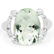 Bids.com 8.12 Carat Genuine Green Amethyst, White Topaz & White Diamond .925 Sterling Silver Ring Rings White Smoke size 8.00,size 6.00,size 7.00,size 9.00,size 5.00,size 10.00