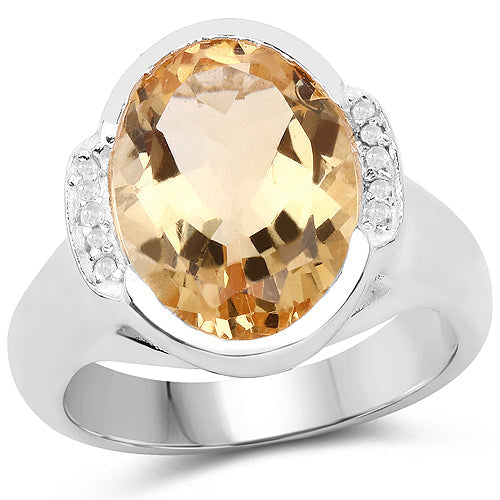 Bids.com 5.05 Carat Genuine Citrine and White Diamond .925 Sterling Silver Ring Rings White Smoke size 6.00,size 7.00,size 8.00,size 9.00