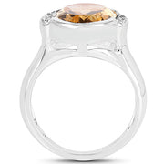 Bids.com 5.05 Carat Genuine Citrine and White Diamond .925 Sterling Silver Ring Rings White Smoke size 6.00,size 7.00,size 8.00,size 9.00