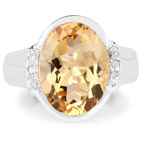 Bids.com 5.05 Carat Genuine Citrine and White Diamond .925 Sterling Silver Ring Rings White Smoke size 6.00,size 7.00,size 8.00,size 9.00