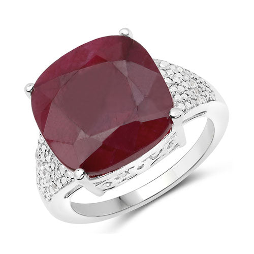 Bids.com 14.47 Carat Dyed Ruby and White Topaz .925 Sterling Silver Ring Rings White Smoke size 6.00,size 7.00,size 8.00,size 5.00,size 9.00,size 10.00