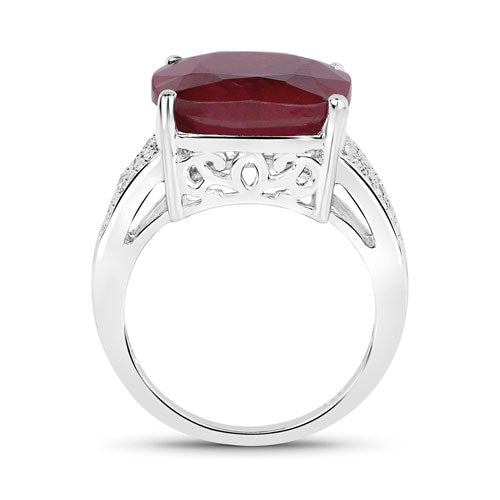 Bids.com 14.47 Carat Dyed Ruby and White Topaz .925 Sterling Silver Ring Rings White Smoke size 6.00,size 7.00,size 8.00,size 5.00,size 9.00,size 10.00