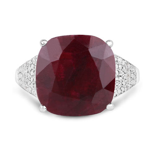 Bids.com 14.47 Carat Dyed Ruby and White Topaz .925 Sterling Silver Ring Rings White Smoke size 6.00,size 7.00,size 8.00,size 5.00,size 9.00,size 10.00