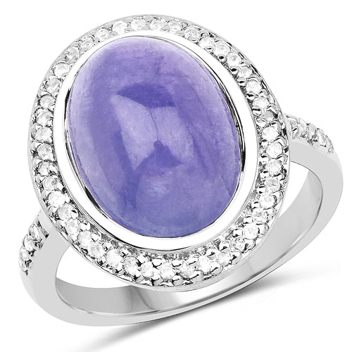 Bids.com 8.26 Carat Genuine Tanzanite & White Topaz .925 Sterling Silver Ring Rings White Smoke size 6.00,size 8.00,size 7.00,size 9.00,size 5.00