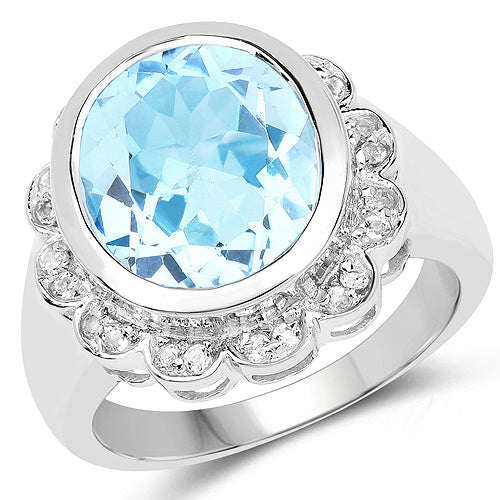 Bids.com 5.39 Carat Genuine Blue Topaz and White Topaz .925 Sterling Silver Ring Rings White Smoke size 6.00,size 8.00,size 7.00,size 9.00,size 5.00
