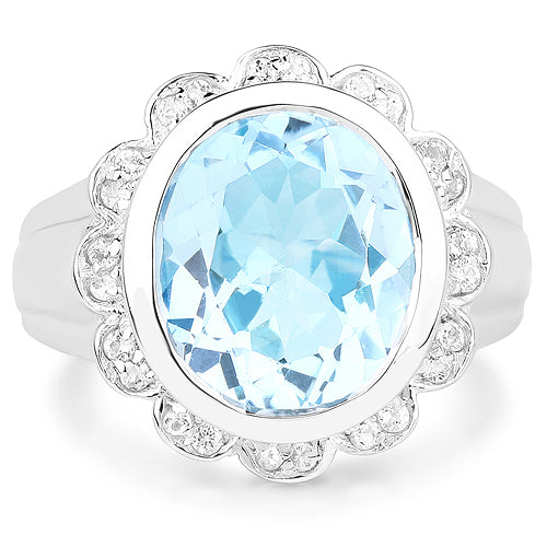 Bids.com 5.39 Carat Genuine Blue Topaz and White Topaz .925 Sterling Silver Ring Rings White Smoke size 6.00,size 8.00,size 7.00,size 9.00,size 5.00