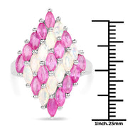 Bids.com 2.95 Carat Genuine Ethiopian Opal and Ruby .925 Sterling Silver Ring Rings White Smoke size 7.00,size 5.00,size 6.00,size 8.00,size 9.00,size 10.00