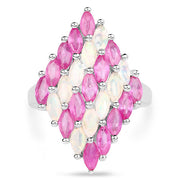 Bids.com 2.95 Carat Genuine Ethiopian Opal and Ruby .925 Sterling Silver Ring Rings White Smoke size 7.00,size 5.00,size 6.00,size 8.00,size 9.00,size 10.00