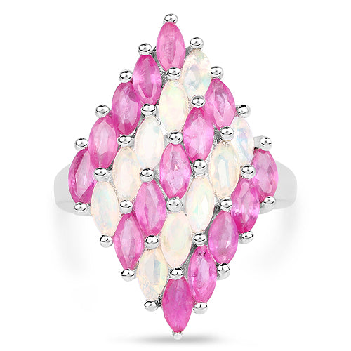 Bids.com 2.95 Carat Genuine Ethiopian Opal and Ruby .925 Sterling Silver Ring Rings White Smoke size 7.00,size 5.00,size 6.00,size 8.00,size 9.00,size 10.00