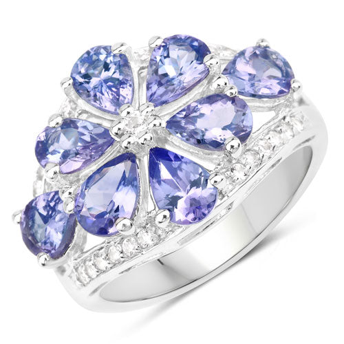 Bids.com 3.24 Carat Genuine Tanzanite and White Topaz .925 Sterling Silver Ring Rings White Smoke size 7.00,size 6.00,size 8.00,size 9.00,size 5.00