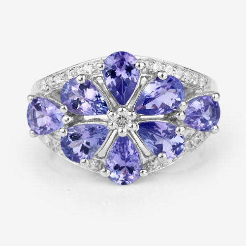 Bids.com 3.24 Carat Genuine Tanzanite and White Topaz .925 Sterling Silver Ring Rings White Smoke size 7.00,size 6.00,size 8.00,size 9.00,size 5.00