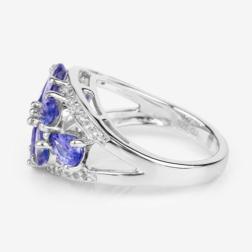 Bids.com 3.24 Carat Genuine Tanzanite and White Topaz .925 Sterling Silver Ring Rings White Smoke size 7.00,size 6.00,size 8.00,size 9.00,size 5.00