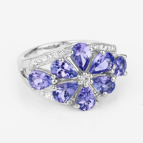 Bids.com 3.24 Carat Genuine Tanzanite and White Topaz .925 Sterling Silver Ring Rings Lavender size 7.00,size 6.00,size 8.00,size 9.00,size 5.00