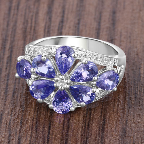 Bids.com 3.24 Carat Genuine Tanzanite and White Topaz .925 Sterling Silver Ring Rings Dim Gray size 7.00,size 6.00,size 8.00,size 9.00,size 5.00