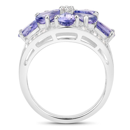 Bids.com 3.24 Carat Genuine Tanzanite and White Topaz .925 Sterling Silver Ring Rings White Smoke size 7.00,size 6.00,size 8.00,size 9.00,size 5.00
