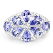 Bids.com 3.24 Carat Genuine Tanzanite and White Topaz .925 Sterling Silver Ring Rings White Smoke size 7.00,size 6.00,size 8.00,size 9.00,size 5.00