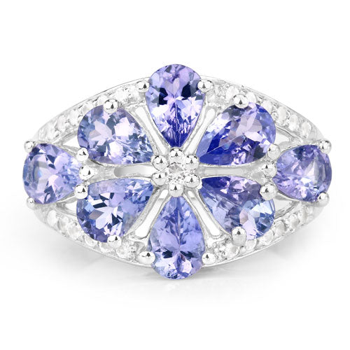 Bids.com 3.24 Carat Genuine Tanzanite and White Topaz .925 Sterling Silver Ring Rings White Smoke size 7.00,size 6.00,size 8.00,size 9.00,size 5.00