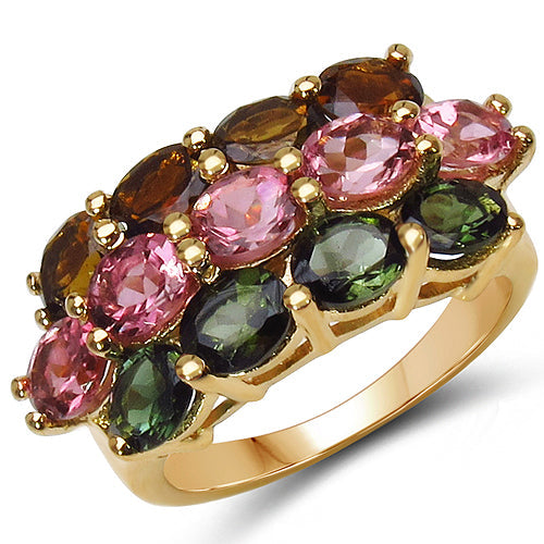 Bids.com 14K Yellow Gold Plated 4.58 Carat Genuine Multi Tourmaline .925 Sterling Silver Ring Rings White Smoke size 7.00,size 6.00,size 8.00,size 9.00