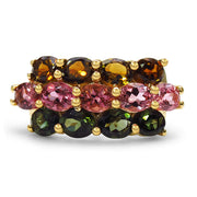 Bids.com 14K Yellow Gold Plated 4.58 Carat Genuine Multi Tourmaline .925 Sterling Silver Ring Rings White Smoke size 7.00,size 6.00,size 8.00,size 9.00