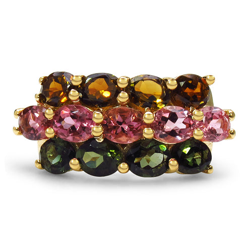 Bids.com 14K Yellow Gold Plated 4.58 Carat Genuine Multi Tourmaline .925 Sterling Silver Ring Rings White Smoke size 7.00,size 6.00,size 8.00,size 9.00