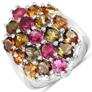 Bids.com 5.89 Carat Genuine Multi Tourmaline .925 Sterling Silver Ring Rings White Smoke size 9.00,size 5.00,size 6.00,size 7.00,size 8.00