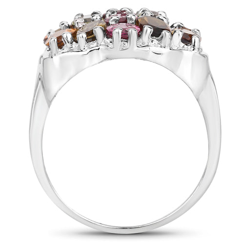 Bids.com 5.89 Carat Genuine Multi Tourmaline .925 Sterling Silver Ring Rings White Smoke size 9.00,size 5.00,size 6.00,size 7.00,size 8.00