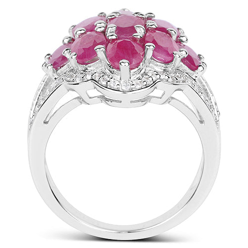 Bids.com 4.72 Carat Genuine Ruby and White Zircon .925 Sterling Silver Ring Rings White Smoke size 6.00,size 7.00,size 8.00,size 5.00,size 9.00