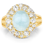 Bids.com 14K Yellow Gold Plated 6.72 Carat Genuine Aquamarine and White Topaz .925 Sterling Silver Ring Rings White Smoke size 6.00,size 7.00,size 8.00,size 9.00