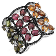 Bids.com 8.38 Carat Genuine Multi Tourmaline .925 Sterling Silver Ring Rings White Smoke size 7.00,size 6.00,size 8.00,size 9.00