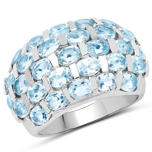 Bids.com 5.51 Carat Genuine Blue Topaz .925 Sterling Silver Ring Rings White Smoke size 7.00,size 6.00,size 8.00,size 9.00