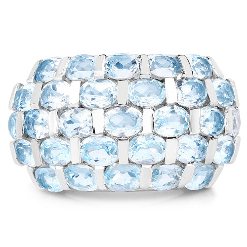 Bids.com 5.51 Carat Genuine Blue Topaz .925 Sterling Silver Ring Rings White Smoke size 7.00,size 6.00,size 8.00,size 9.00