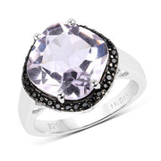 Bids.com 5.50 Carat Genuine Pink Amethyst & Black Spinel .925 Sterling Silver Ring Rings White Smoke size 8.00,size 5.00,size 6.00,size 7.00,size 9.00,size 10.00