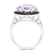 Bids.com 5.50 Carat Genuine Pink Amethyst & Black Spinel .925 Sterling Silver Ring Rings White Smoke size 8.00,size 5.00,size 6.00,size 7.00,size 9.00,size 10.00